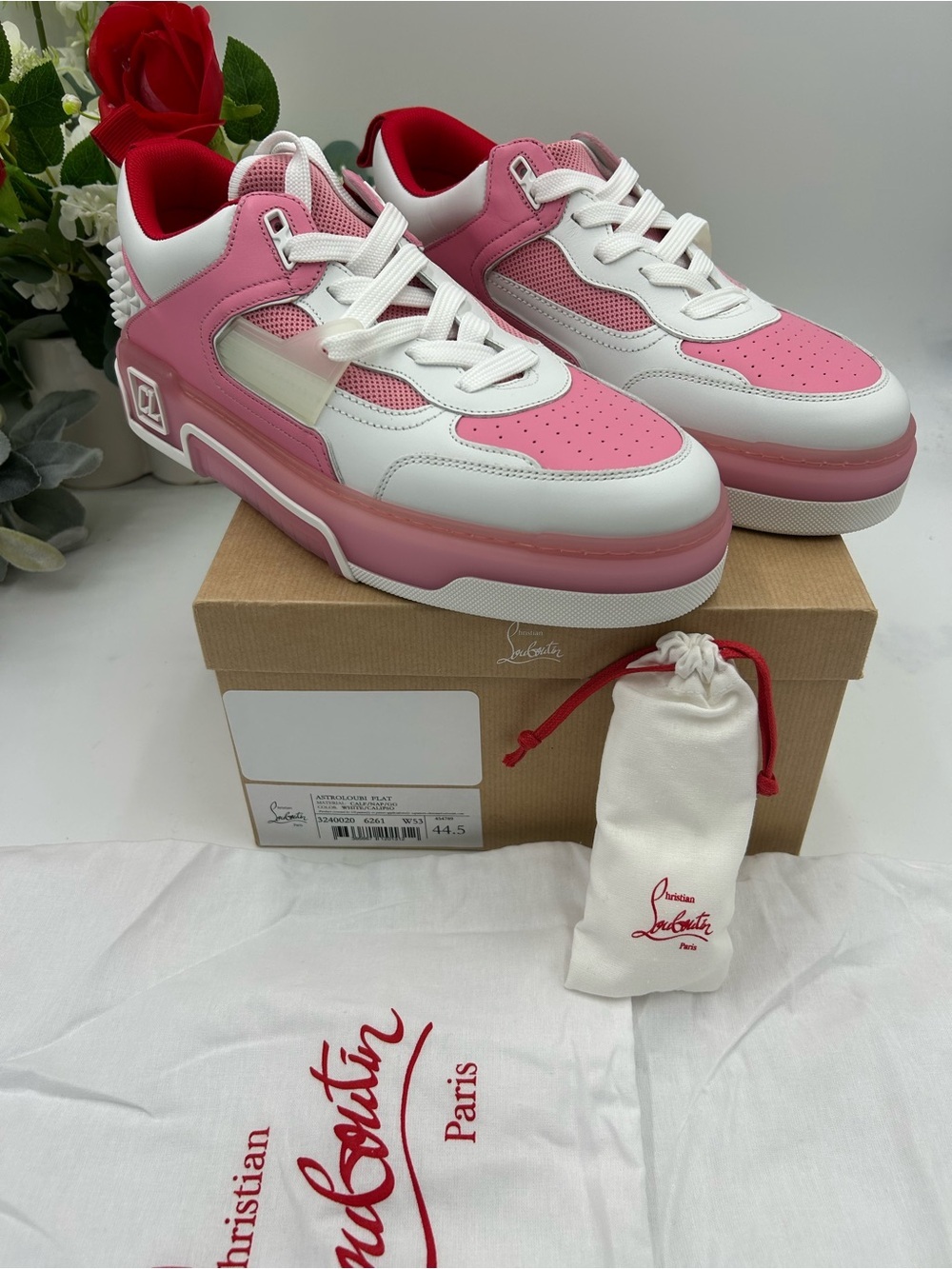 Men's Christian Louboutin ASTROLOUBI pink/white colorway sneakers size 44.5